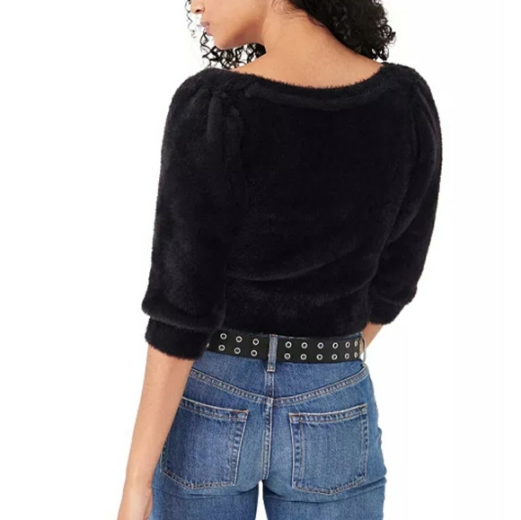 🆕️Free People Black Moonbeam Cropped Soft Boho-Chic Sweater SZ Medium - Picture 2 of 13